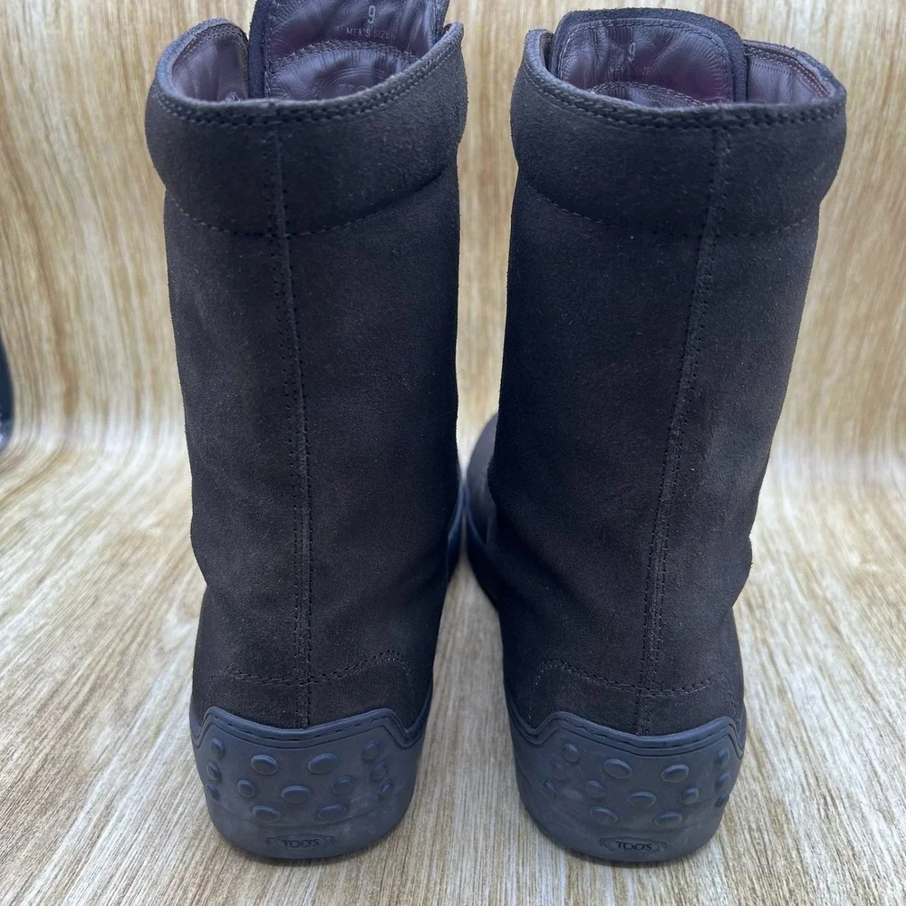 Tod's Combat Field Boots Men's Size 9 Dark Brown Suede Leather Lined Italy